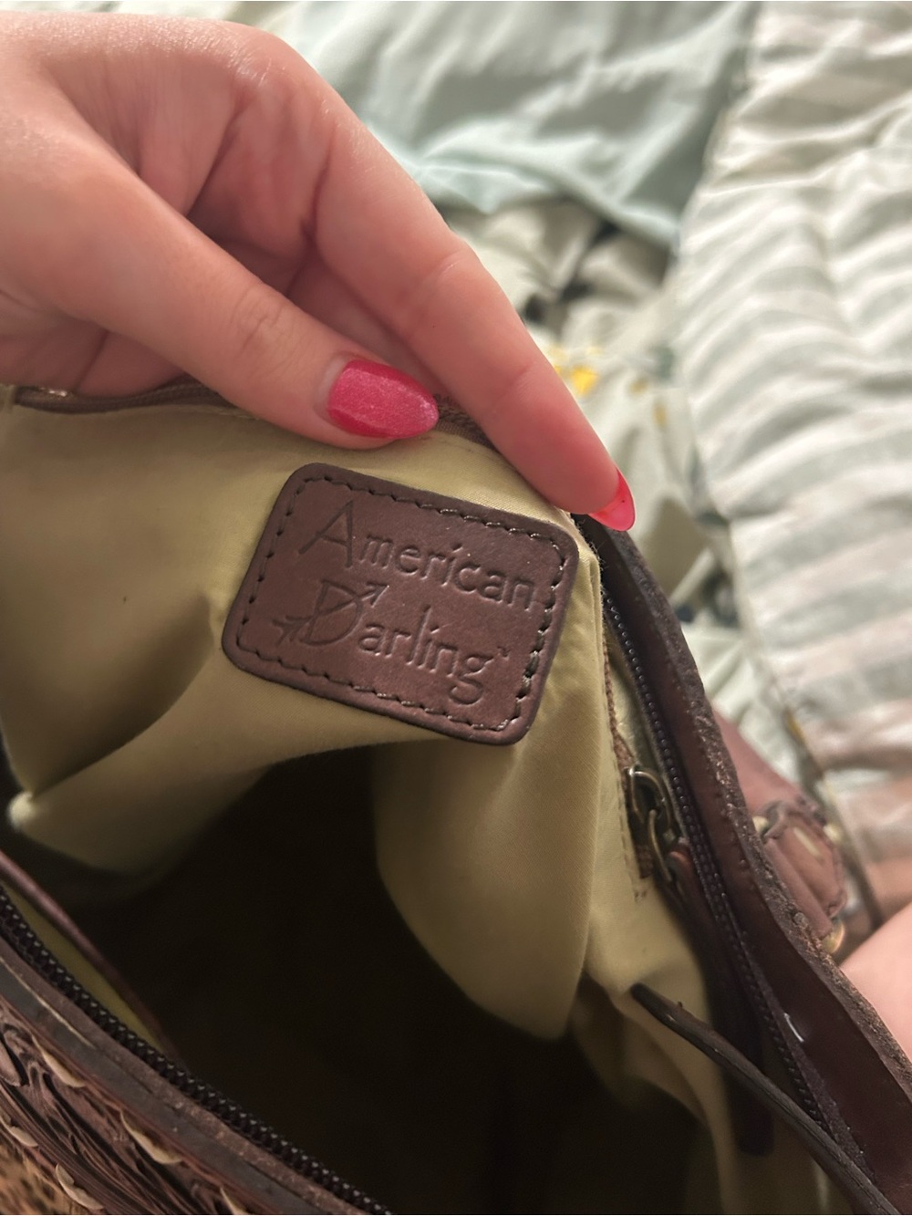 American Darling Leopard Print Tote with Tooled Brown Leather Trim - Picture 7 of 8